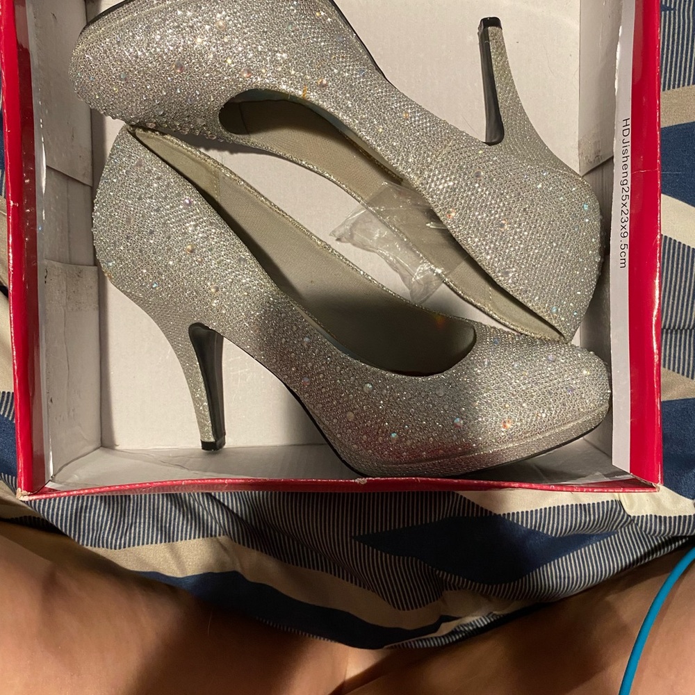 Elegant Silver Glitter Heels